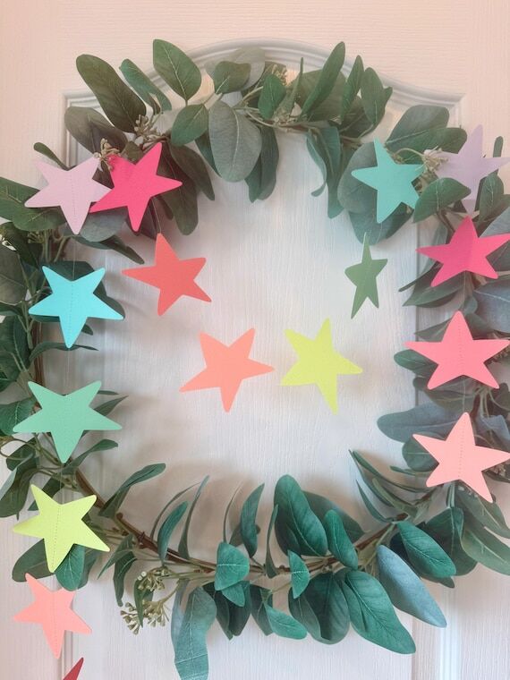 Modern Pastel Star Garland, Rainbow Paper Sta...