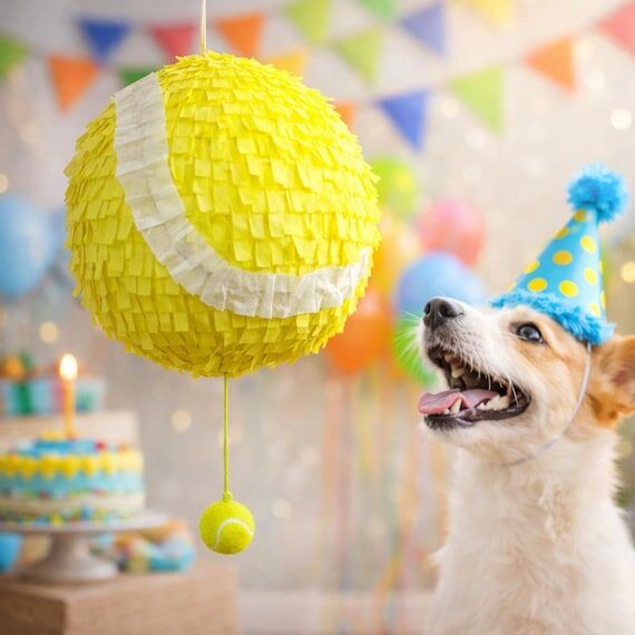 Yellow Dog Tennis Ball Piñata – Puppy Birt...