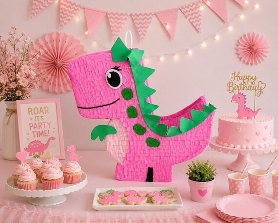 Pink Dinosaur Piñata, Girl Dino Birthday Par...