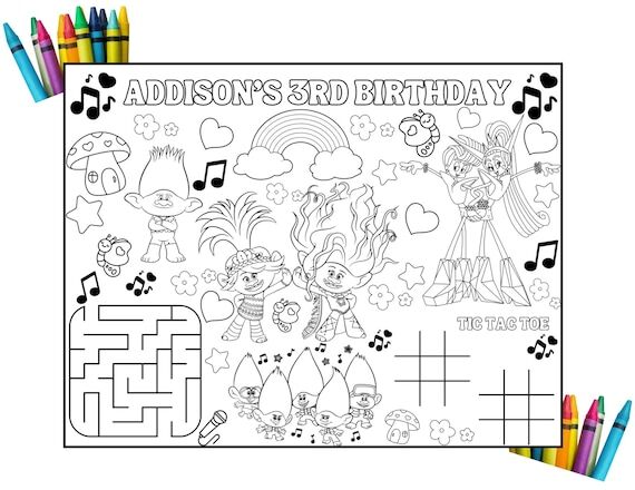 Trolls Birthday Party Activity Sheet: Persona...