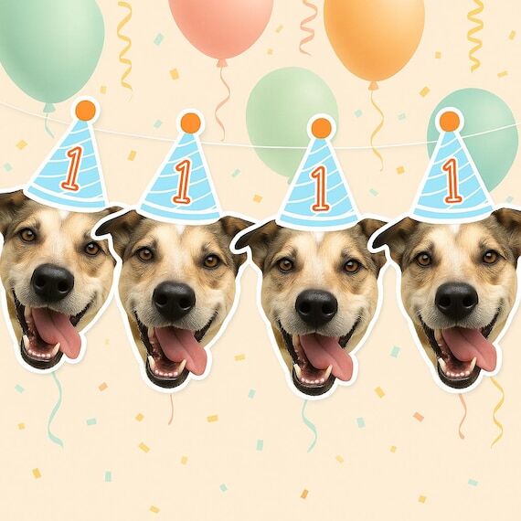 Dog Birthday Party banner, Custom Dog Face Ba...