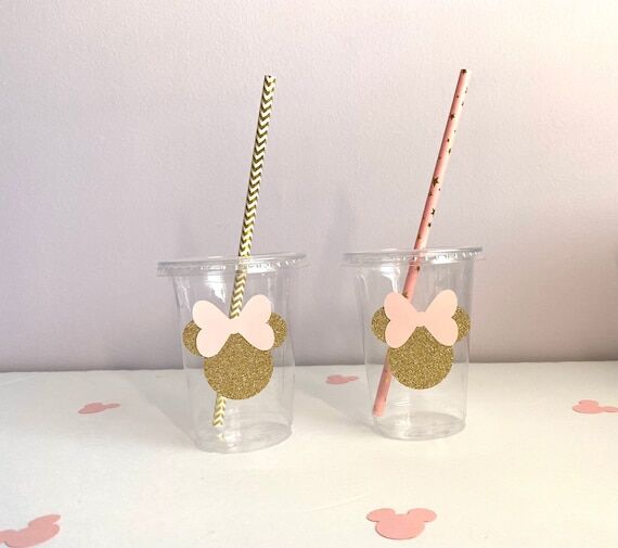 Minnie Party Cups with Straws: Pink & Gold 1s...