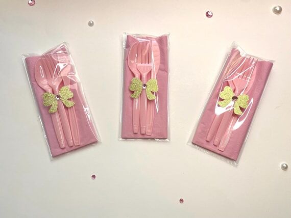 Kids Party Cutlery Set: Pink Plastic Utensils...