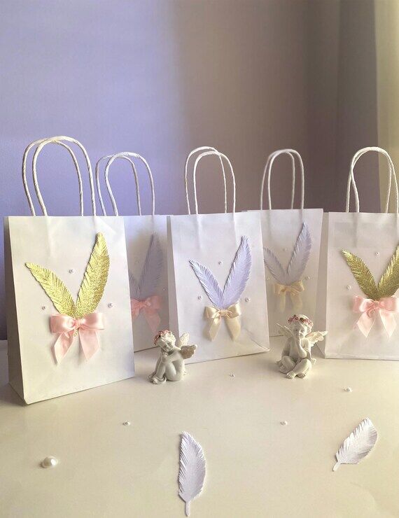 Feather Favor Bag for First Communion or Bapt...