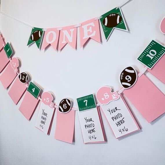 Pink Football First Birthday Decorations: Pho...