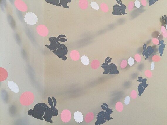 Bunny Garland: Pink, Gray, and White Baby Sho...