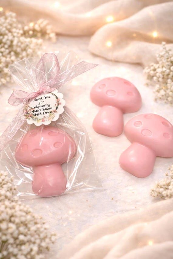 Pink Mushroom Soap Baby Shower Favor, Persona...
