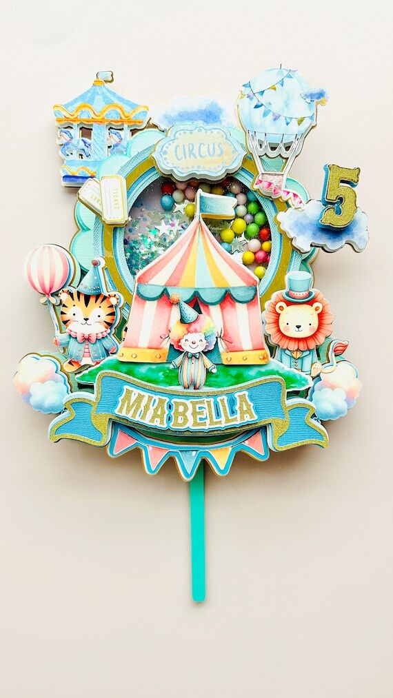 Personalized Circus Cake Topper, Handmade Bi...
