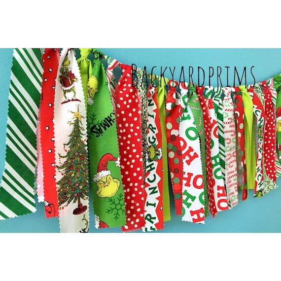 Grinch fabric garland, Grinchmas party decor,...