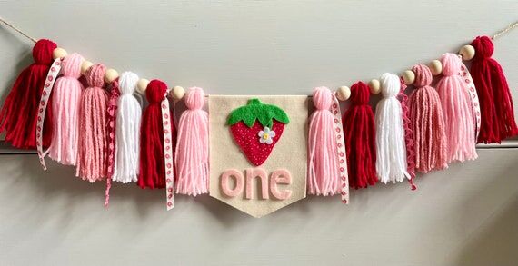 Strawberry party, First Birthday Banner: Berr...