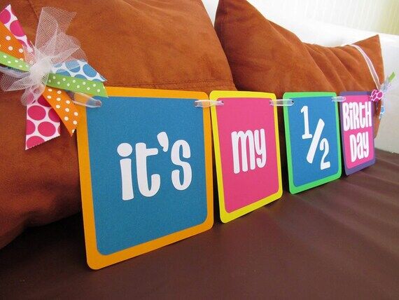 Rainbow Half Birthday Banner: Cardstock Photo...
