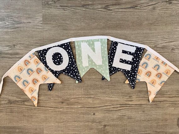 Custom First Birthday Bunting: Handmade Fabri...