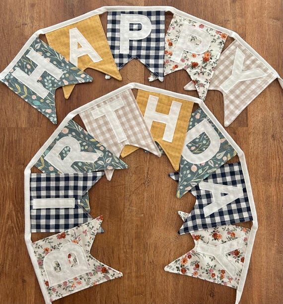 Custom Fabric Happy Birthday Banner, Fabric H...