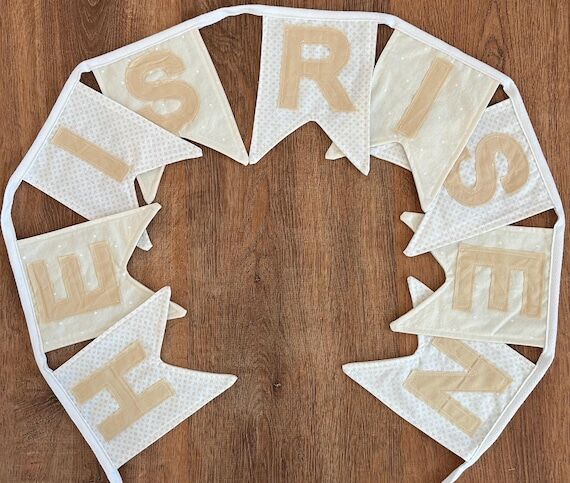 He Is Risen Banner, Fabric Easter Bunting- Su...