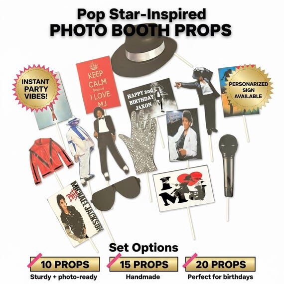 MJ Pop Star Photo Booth Props | Birthday Part...
