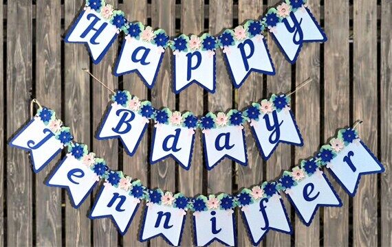 Blue Flowers Birthday Banner...