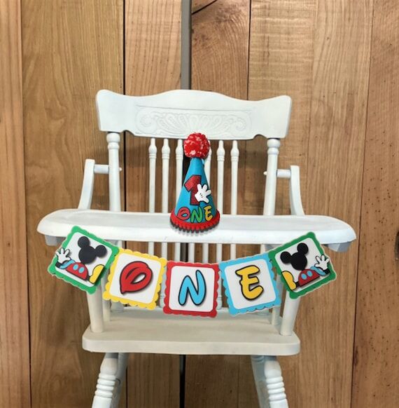 Mouse highchair Banner First Birthday Celebra...