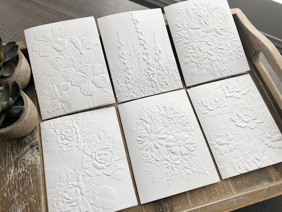 Embossed Floral Greeting Cards Set: Blank Not...