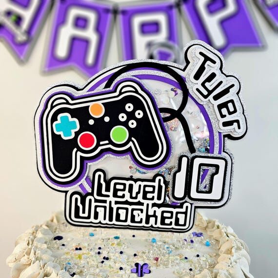 Personalized Gamer Cake Topper: Video Game Bi...