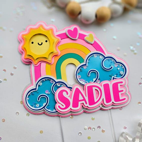 Personalized Rainbow Sunshine Cake Topper: Pi...