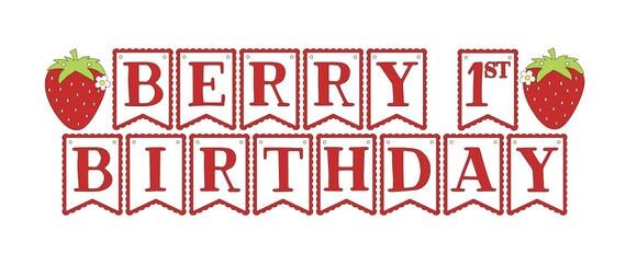 Red Pink Strawberry Happy Birthday Banner Pap...