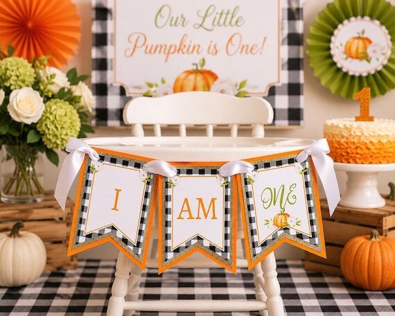 Little Pumpkin High Chair Banner, I Am One Fi...