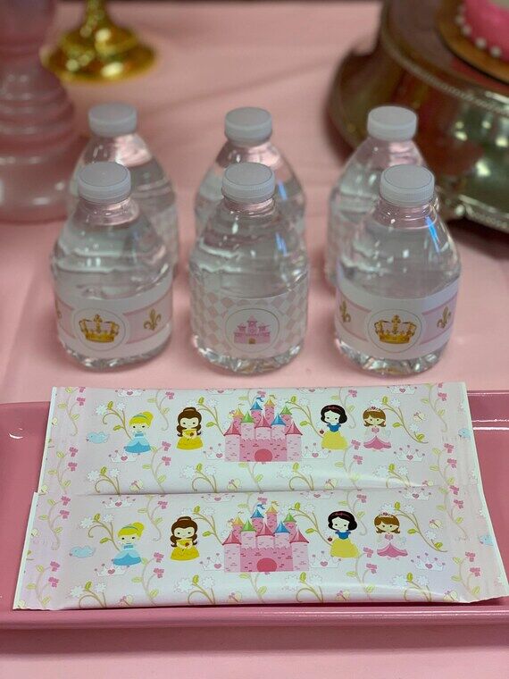Princess Water Bottle Labels: Pink Party Deco...