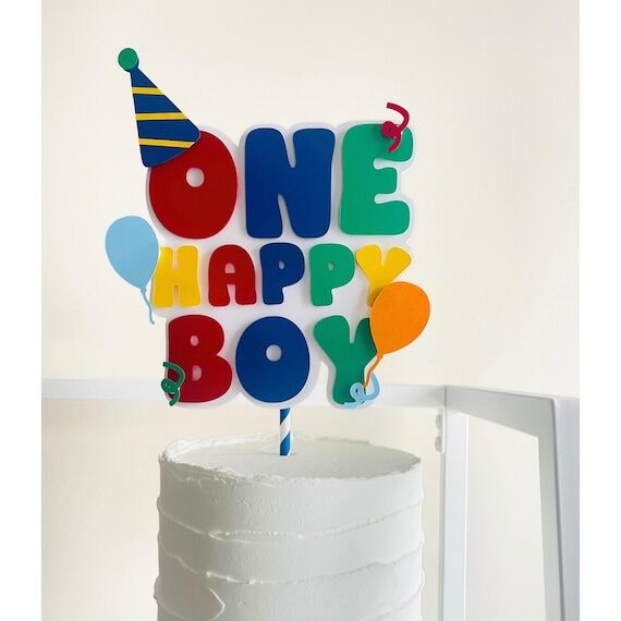 One happy boy cake topper, One is fun first b...