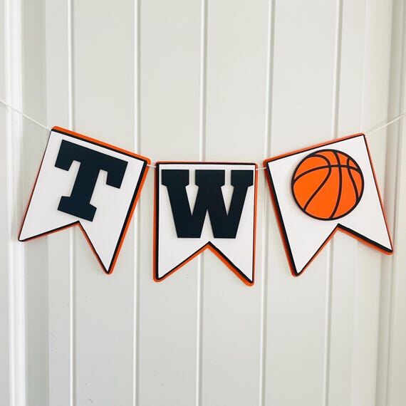 Basketball highchair banner, Born two ball 2n...