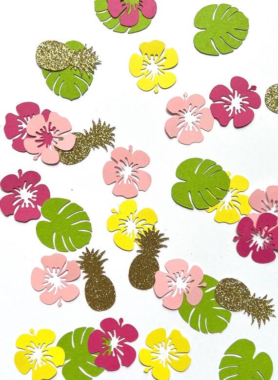 Hawaiian Luau Party Confetti, Gold Glitter Pi...