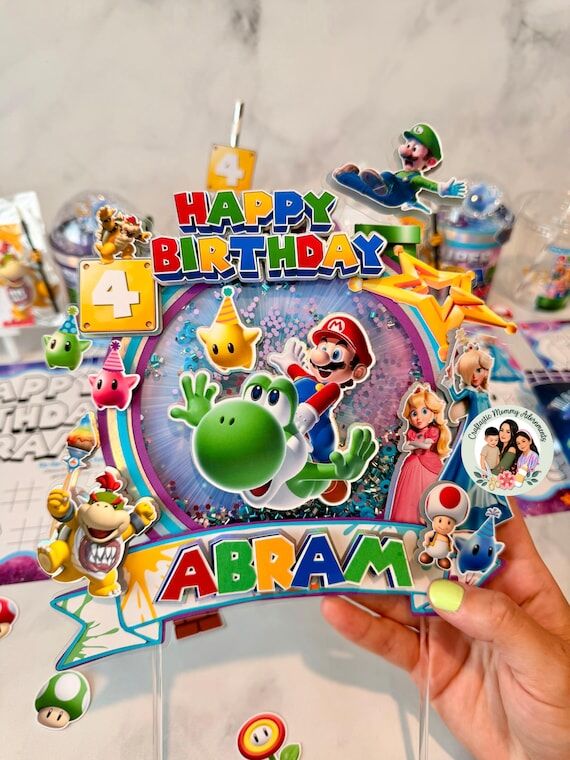 Mario Galaxy Birthday Cake Topper, Mario Gala...