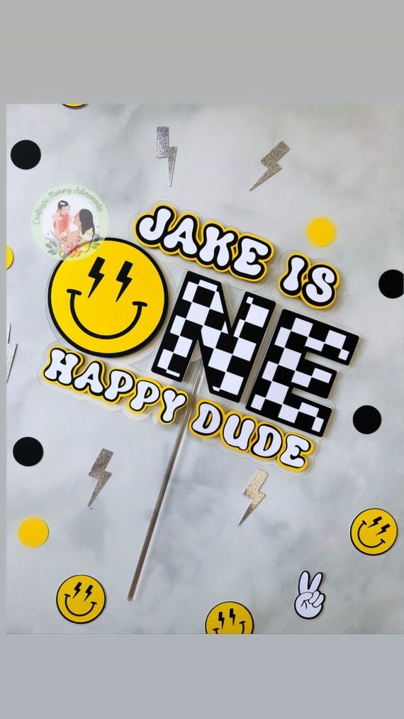 ONE Happy Dude Cake Topper, ONE Happy Dude Cu...