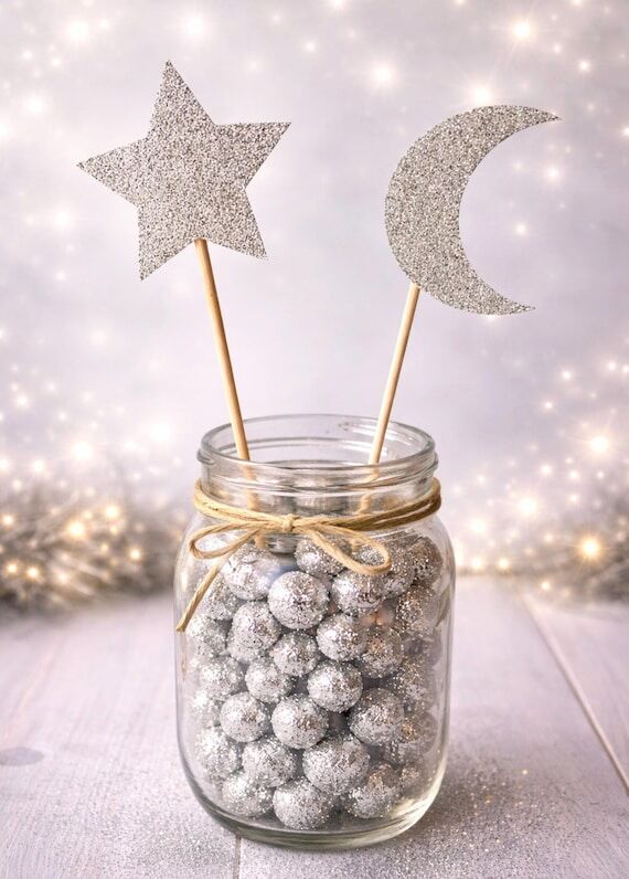 Glitter Star & Moon Centerpiece Sticks, Twink...