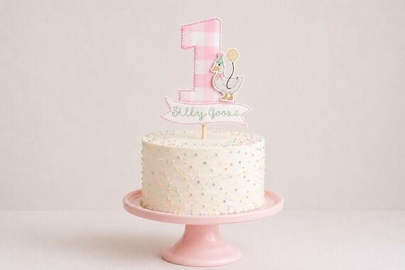 Pink Silly Goose Gingham First Birthday Cake ...