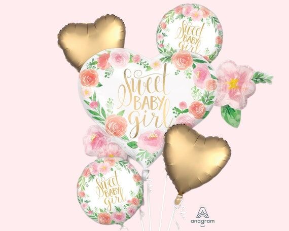 Sweet Baby Girl Balloon Bouquet | Floral Baby...