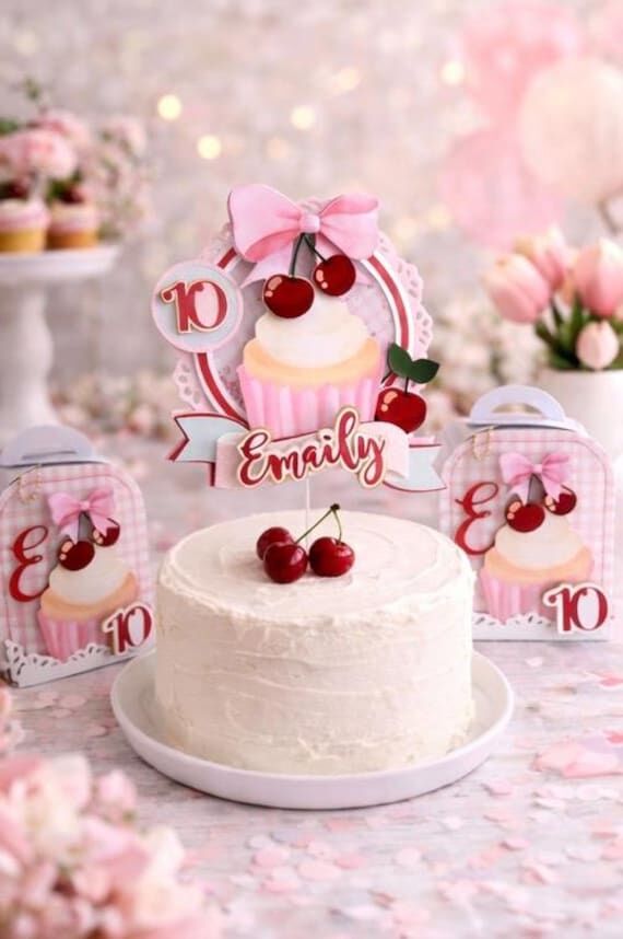 Cherry Sweet One Birthday Bundle/Cake Topper ...
