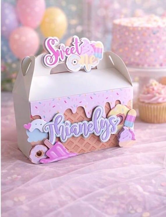 Sweet One Favor Boxes | Ice Cream Birthday Pa...