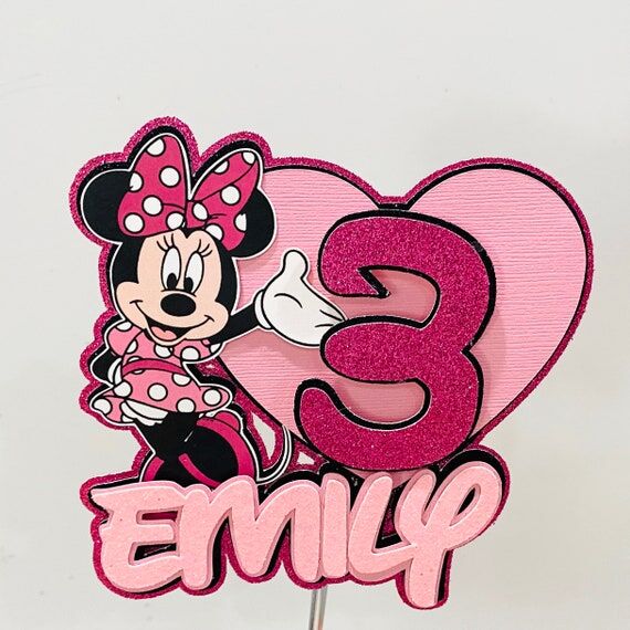 Personalize Minnie Mouse name cake topper, M...