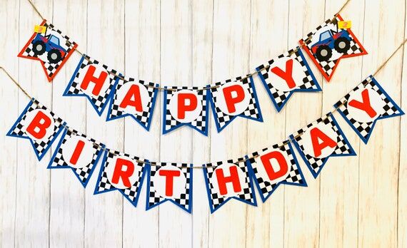 Monster Truck Birthday Banner: Checkered Part...