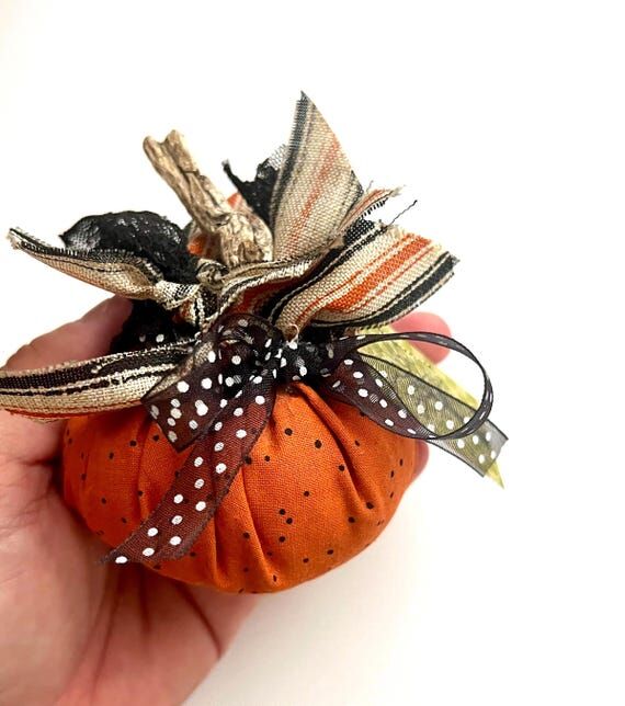 Fall Orange Handmade Fabric Pumpkin - Cute Mi...