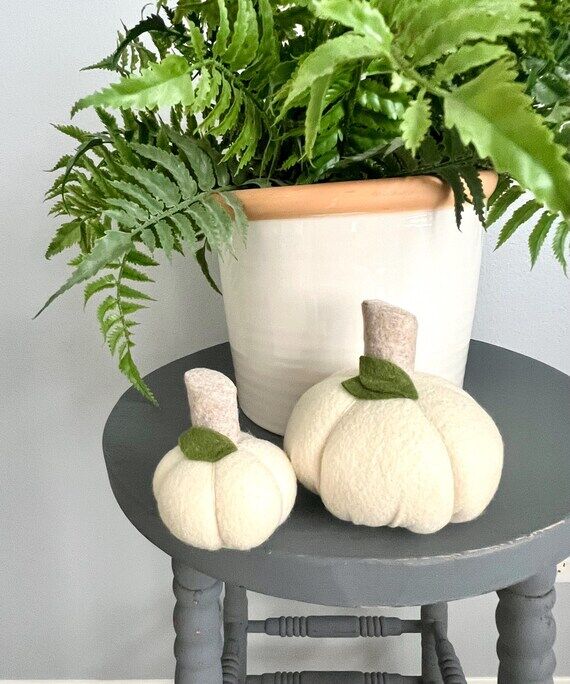 Fall White Handmade Felt Pumpkin -Soft Cute H...