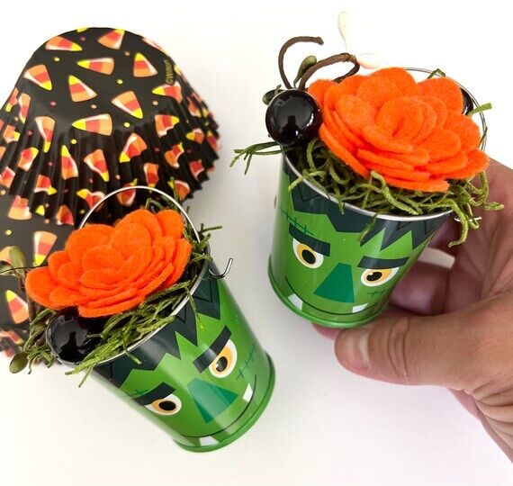 Mini Metal Frankenstein Pails Set of 2 -Hallo...