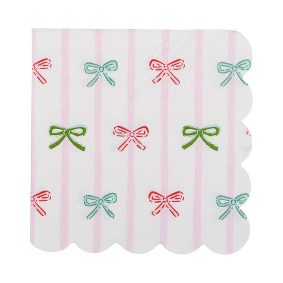 Bow & Stripes Scalloped Cocktail Napkins: Fes...
