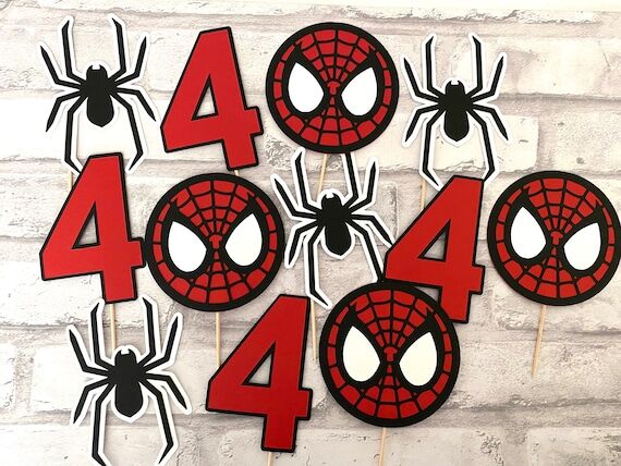 Cupcake toppers - Spider Theme - Red black wh...