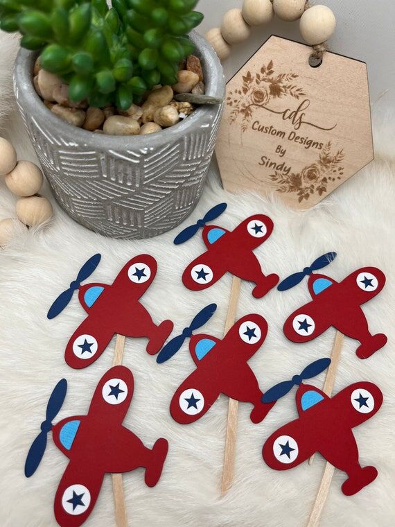 Airplane Cupcake Toppers: Time Flies 1st Birt...