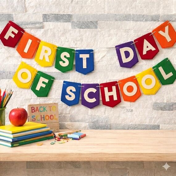First Day of School Felt Banner Rainbow, Back...