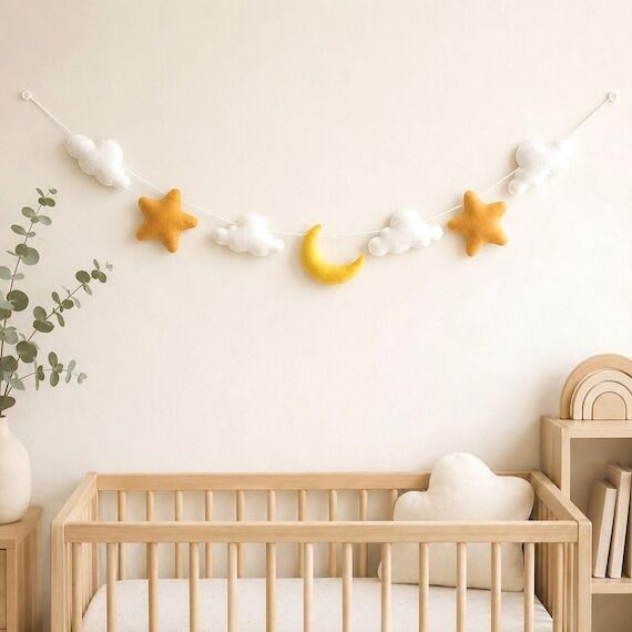 Felt Moon, Cloud & Star Garland: Handmade Nur...