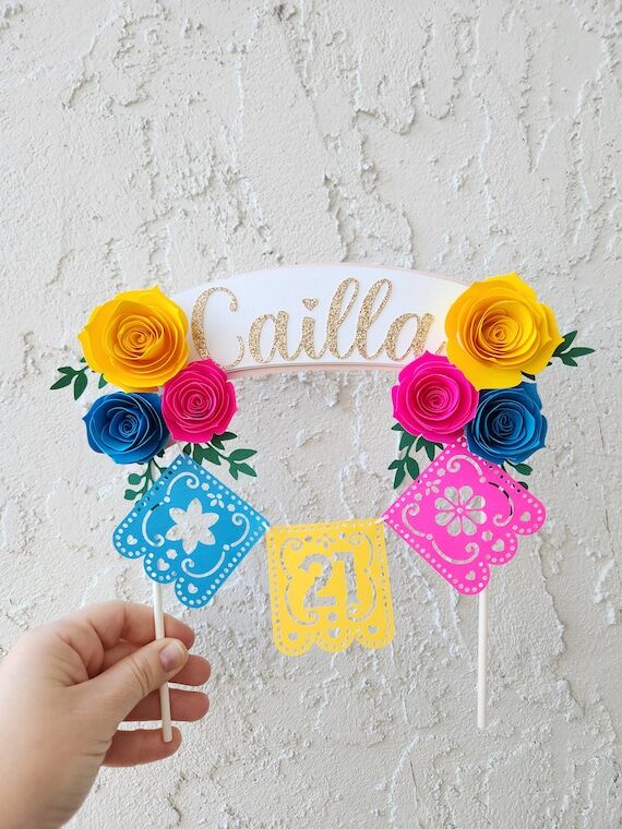 Fiesta Cake Topper, Custom Flower & Papel Pic...