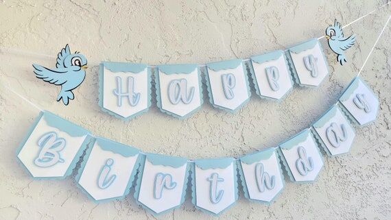 Blue Birds Cinderella Happy Birthday Banner, ...