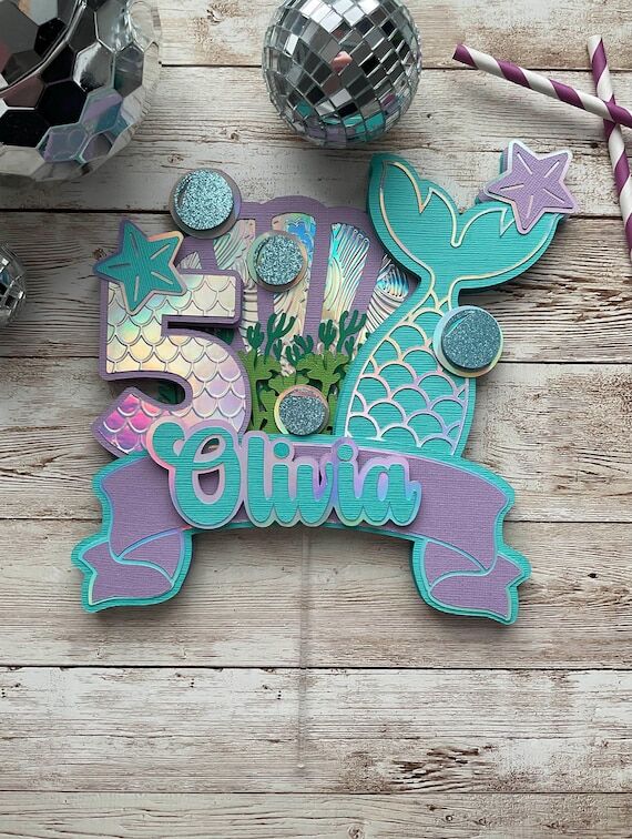 Personalized Mermaid Cake Topper: Holographic...